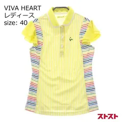 VIVA HEART ビバハート 半袖ポロシャツ 袖フリル ストライプ柄 イエロー系 40 [240001983023]#
