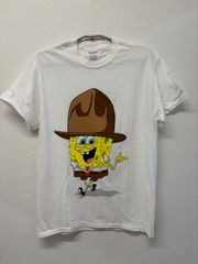 スポンジボブ カウボーイ Tシャツ メンズ ホワイト 白 キャラクター 半袖 アニメグッズ Spongebob Squarepants