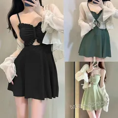 体型カバー水着 レディース ビキニ  uvカット カーディガン ワンピース  2点セット オトナ女子 大人 ママ水着 かわいい フリル お尻 盛れる おしゃれ 露出控えめ セクシー 温泉 海水浴 旅行 qiner08