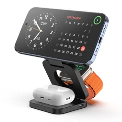 【特価商品】充電器 Watch スタンド Pro・Apple 2/3 Seris・Airpods 同時充電，20Wアダプター付 15/14/13/12 iPhone 急速充電Mag-Safe対応 - 充電器，折り畳み式磁気充電器，15W 3in1ワイヤレス Xのサムネイル