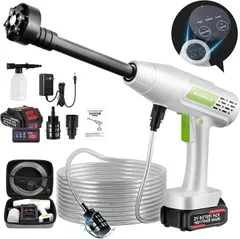 BooMax 互換品2025技術更新Boomax高圧洗浄機 コードレス USB充電式 3段階水压モード 約18モード調節可能 安全ロック機能搭載 ボタン長押し不要 6in1多機能ノズル フォームノズル 自吸式(ホワイ,  高圧洗浄機だけ)