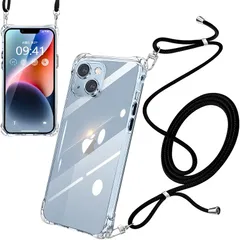 iPhone14 Plus ケース ショルダー クリア 耐衝撃 ストラップ付き スマホケース アイフォン14Plus カバー 透明 薄型 軽量 TPU シリコン 紐付き 肩掛け 首掛け 斜めかけケース 調節可能なショルダー クロスボディ 多目的キャリー フ