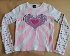 GAP 子供服ハートプリントロングスリーブTシャツ ピンクホワイト140-150