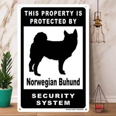 雑貨【Norwegian-Buhund/ノルウェジアン・ブーフント】  Dog ドッグ  犬    メタルポスタ―　Security  セキュリティー 警告  ヤードサイン メタルプレート  ブリキ看板  -158
