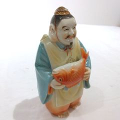 恵比寿像 磁器 七福神 鯛 商売繁盛 置物 彩色人形 陶磁器 A367