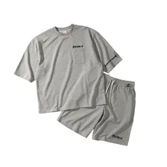 【新品】 [サウナボーイ] ロッカーキー スウェットセットアップ半袖セット (グレー, M) ルームウェア ワンマイルウェア パジャマ 0