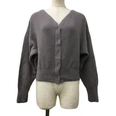 スナイデル SNIDEL カーディガン ニット Vネック 無地 アンゴラ混 ショート クロップド 長袖 F グレー ラベンダー