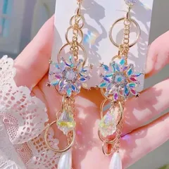 虹 クリスタル フラワー ドロップ ロング ピアス レディース 韓国 K-POP