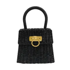 極 美品 希少品 Salvatore Ferragamo フェラガモ ガンチーニ 金具 レザー 本革 ハンドバッグ ミニ トートバッグ ブラック 黒 25804