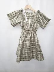◇ ⊂ algy アルジー チェック柄 半袖 ミニ丈 フレア ワンピース サイズ130 ベージュ系 キッズ 子供服 E  【1503040003318】