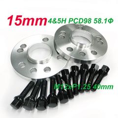 15mmスペーサー 4H&5H PCD98 ハブ径58.1mm 2枚組 M12xP1.25 首下40mm ボルト付き ★フィアットやアルファロメオに