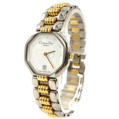 Christian Dior ディオール 48.203 QZ/SS ホワイト文字盤 レディース腕時計 稼動品【PF-82】