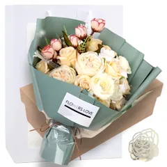 [Capiner] ソープフラワー 花束 結婚記念日 結婚祝い クリスマス 薔薇 プレゼント ギフト 女性 造花 花 誕生日 還暦 母の日 父の日 メッセージカード ショップバッグ付 (ホワイト) [ホワイト]