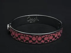 ■美品■ COACH コーチ シグネチャー バングル ブレスレット アクセサリー レディース ピンク系×シルバー系 DI1420