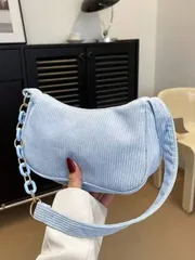 バッグ レディース ショルダーバッグ ファッショナブルなカジュアルコーデュロイ - レディースショルダーバッグ、メタルチェーンとチェーンリンクのデコレーション、洗練されたコンパクトなデザイン、ストライプ柄、日常の通