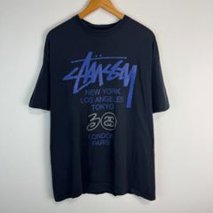 Stussy ステューシー Tシャツ 半袖 ワールドツアー デカロゴ ブラック XLサイズ メンズ 古着 ストリート アメカジ オーバーサイズ ゆるダボ