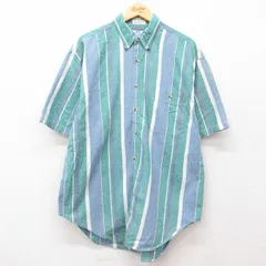 L/古着 半袖 シャツ メンズ 90s コットン ボタンダウン 薄緑他 グリーン ストライプ 25jun21 中古 トップス