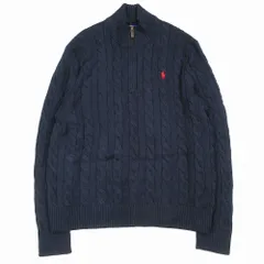 ポロ ラルフローレン POLO RALPH LAUREN ケーブル編み ニット セーター ハーフジップ プルオーバー XL ネイビー ur76 【中古】