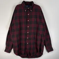 古着 90's/90年代 ラルフローレン RALPH LAUREN 長袖シャツ チェック柄 ロゴ 刺繍 ボタンダウン M  ワインレッド系 マルチカラー メンズ