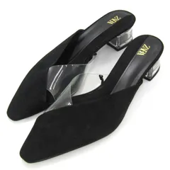 ザラ ミュール スエード クリアヒール サンダル 靴 レディース 40サイズ ブラック/クリア ZARA 【中古】