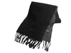 【お得なクーポン配布中!】 イタリア製 ポロ ラルフローレン マフラー メンズ レディース 古着 リバーシブル フリンジ付き ワンポイント ポニー刺繍 ツートン 黒 濃灰