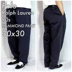 90s レアサイズ Polo by Ralph Lauren ポロラルフローレン W30L30 ネイビー 紺 HAMMOND PANT ツータック プリーツ 裾ダブル チノパン スラックス パンツ ハモンドパンツ ワイドテーパード ポロチノ p25073300