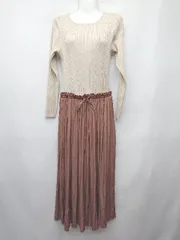 ◇ Θ nano universe ドッキング　ニット　ギャザー 長袖 ロング ワンピース サイズ38 ベージュ　ブラウン レディース P  【1410160009239】