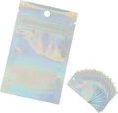 fogman 包装袋 チャック袋 アルミ 透明 銀 オーロラ ジッパー 変色防止 100枚セット x 6 cm(透明,  10 x 6 cm)