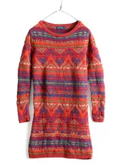 【お得なクーポン配布中!】 ポロ ラルフローレン ネイティブ柄 ニット ワンピース レディース S / 古着 POLO コットン リネン シルク ひざ上丈 チュニック 総柄 ワンピ