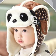 新品 スター パンダ ベビー パイロット ニット帽 ネックウォーマー ☆フワモコ☆ 茶