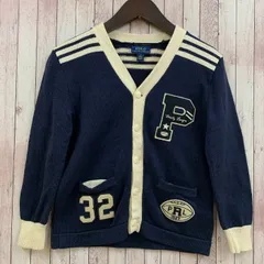 ポロ ラルフローレン POLO RALPH LAUREN レタードカーディガン 長袖 ロゴ ワッペン ネイビー ホワイト 紺 白 7 130/64