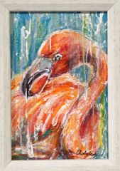 チョビベリー作 「召喚フラミンゴ」水彩色鉛筆画 ポストカード