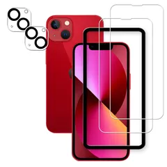 HKKAIS いphone13mini ガラスフィルム【2+2 枚セット】 ガイド枠付き日本製硝子採用 iPhone13 mini 用 ガラスフィルム カメラフィルム 強化 ガラス 液晶画面 保護フィルム 0