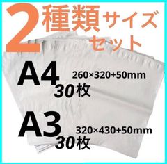 【匿名配送】LDPE宅配袋 宅配ビニール袋 A4/A3テープ付き  各30枚 透けない 梱包 資材 ２種類セット