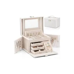 Vlando ジュエリーボックス 収納 アクセサリーケース 大容量の宝石箱母の日スウィートなプレゼント ミラー 鏡付き ピアス ネックレス 指輪 リング アクセサリー 指輪置き ジュエリーバッグ (5-ホワイト)