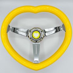 【イエロー】ハート型ステアリング かわいい ホーンボタン付き プレゼント等 ハンドル
