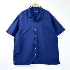 【美品】ポロラルフローレン シルクシャツブラウス ゆったり シアー紺ネイビー リラックスド フィット リネン シャツ （シャツ・ブラウス