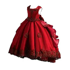 120_レッド [VIISEN] 子供ドレス ジュニア ピアノ 発表会 フォーマル キッズ ドレス 子どもドレス演奏会 結婚式 刺繍 上品 エレガント 女児 女の子 フォーマル ドレス 100-160 (レッド, 120)