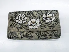 【着物】 和装小物 アンティーク ビーズバッグ 花柄 クラッチ 24w-7956