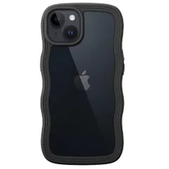 【新着商品】JEDirect iPhone 14 6.1インチ用 かわいい ケース 波状フレーム うねうね 耐衝撃 スマホカバー 女性用 女子向け クリア ハードPCバック (ブラック)