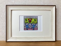 巨匠キースへリング◎Keith Haring☆新品額付☆マット付ポストカードフレーム◇A4サイズ程度☆作品名：Andy Mouse, 1986-①