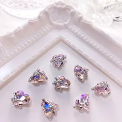 ネイルパーツ クロスアシメハート ピンク 2p
