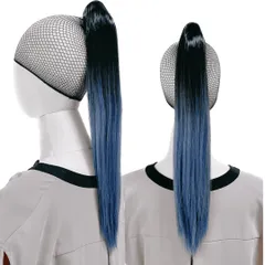 Luce brillare ポニテールウィッグ クリップ ストレート エクステ レディース ウィッグ グラデーション ハイライト ロング 短い 30cm 40cm 50cm 60cm 耐熱 子供 キッズ 髪飾り カラフル [ブルーグラデーション] [50cm]