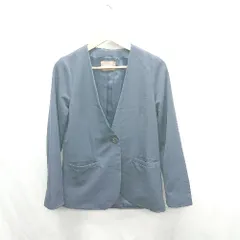 ◇ ⊇ Alma Design アルマデザイン 裏地あり 長袖 ノーカラージャケット サイズM ネイビー レディース E  【1501230024716】