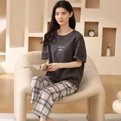 レディースパジャマ上下セット（Lサイズ/XLサイズ）ルームウェア半袖ハーフパンツ071