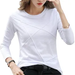 [ReiLuana] 長袖 Tシャツ レディース トップス 無地 カットソー スッキリ インナー 体型 カバー 通勤 通学 (JP, アルファベット, L, ホワイト) [ホワイト] [L]