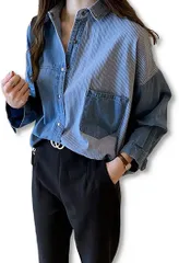 Slow Ride（スロウライド） レディース 女の子 デニム シャツ トップス ミドル丈( ダークブルー,  2XL)