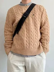 [POLO RALPH LAUREN] (ポロ ラルフローレン) メンズ コットン ケーブルニット クルーネックセーター ワンポイント [並行輸入品]