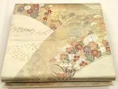 平和屋着物◎六通柄袋帯　重ね山秋草文　金糸　正絹　逸品　CAAU1296ft