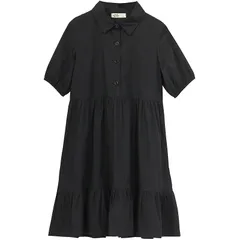 [Weileenice] 女の子 黒 シャツワンピース 130 ブラック ポロワンピース 135 発表会 子供 フォーマルドレス 普段着 葬式 ラペル パフスリーブ 通学 法事 夏 半袖 ミニドレス